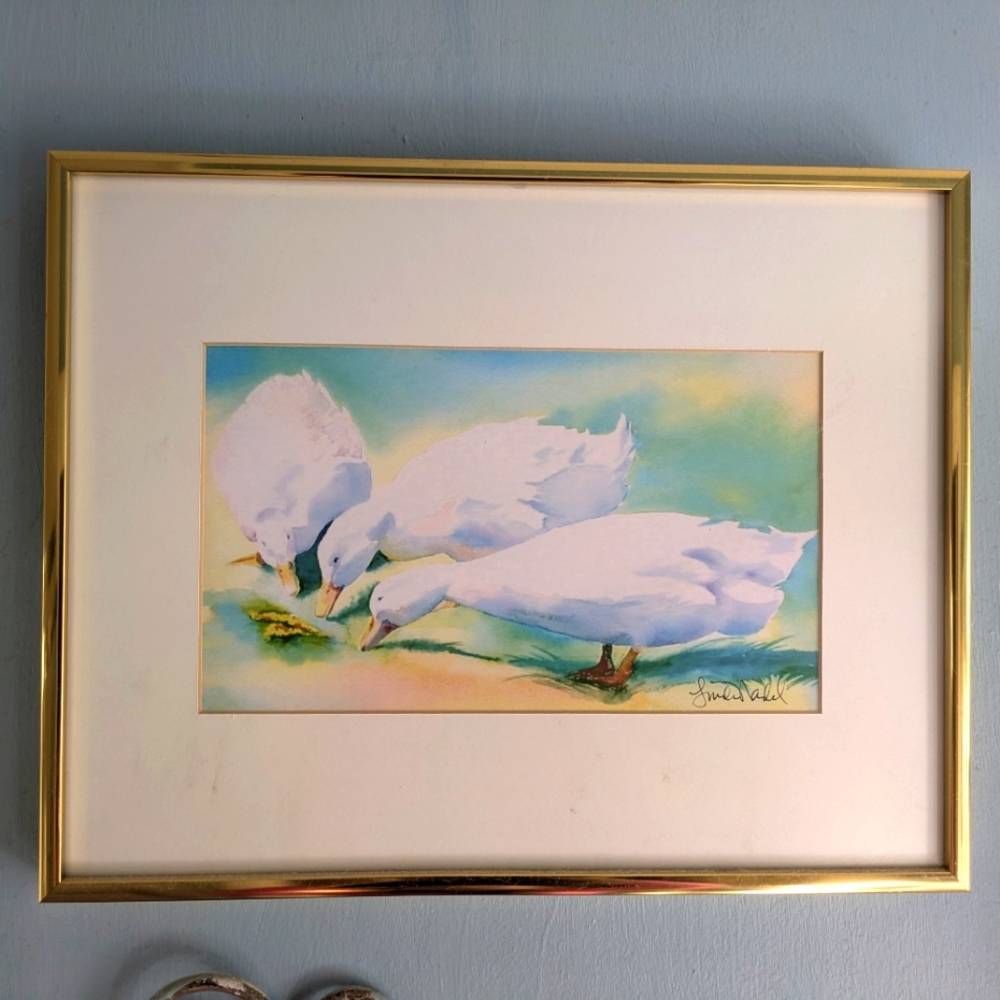 Framed  Original art watercolor duck painting